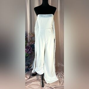 Lulus- White Strapless (w/tie back adorned with pearls ) Jumpsuit – NWT